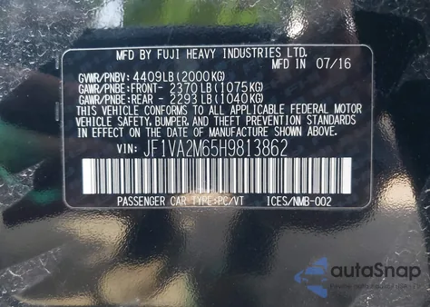 2017 Subaru Wrx Sti from USA, damaged, VIN JF1VA2M65H9813862